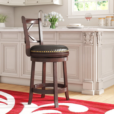 Chriseda Upholstered Faux Leather Counter Stool with Solid Wood Frame