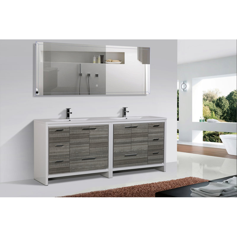Malani 84'' Double Bathroom Vanity Base Only, High Gloss Ash Gray