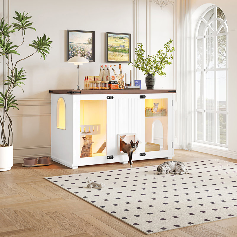 Grand bac à litière pour chat avec lumière DEL, meubles cachés pour litière, armoire de salon