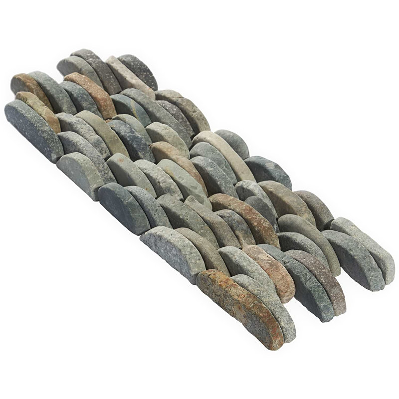Nature Stacked Pram Gray Pebble Mosaic Tile, Sumatra Blend Multicolor