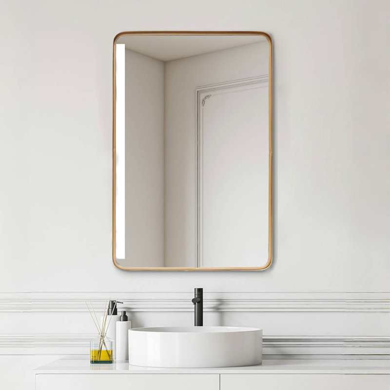 Miroir mural rectangulaire en métal avec coin arrondi
