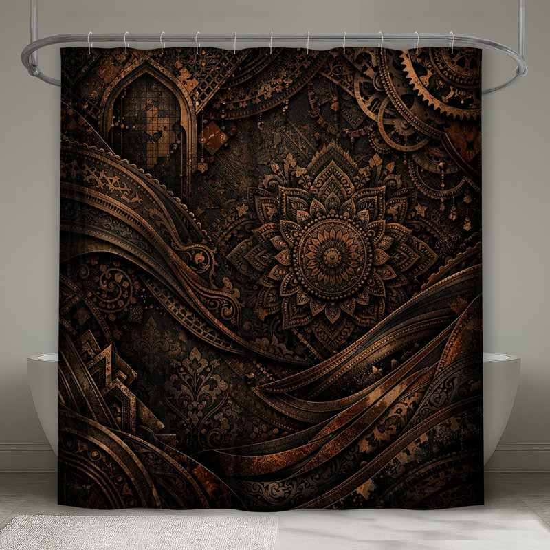 Rideaux de douche complexes en bronze extra long Mandala, 70in W x 93in H