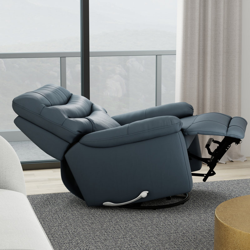 Global Home Swivel Glider Recliner with Manual Footrest In Oslo Pecan, Sapphire Blue