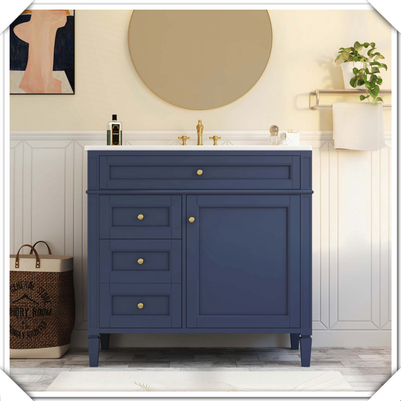 Meuble-lavabo moderne simple avec tiroirs supérieurs, Bleu