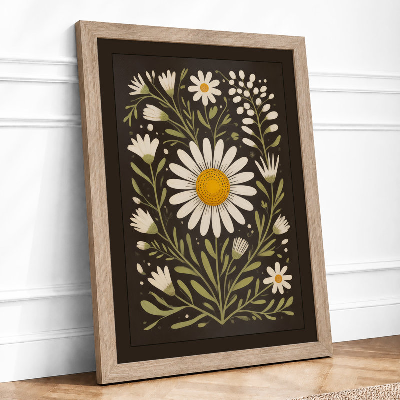 Daisy Studies Botanical - Framed Print, A4 - 29.7 x 21.0 cm, Oak