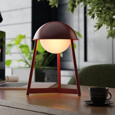 HELMET Rechargeable Cordless LED Table Lamp, 3-Levels Brightness Touch Sensor Control, Oxblood