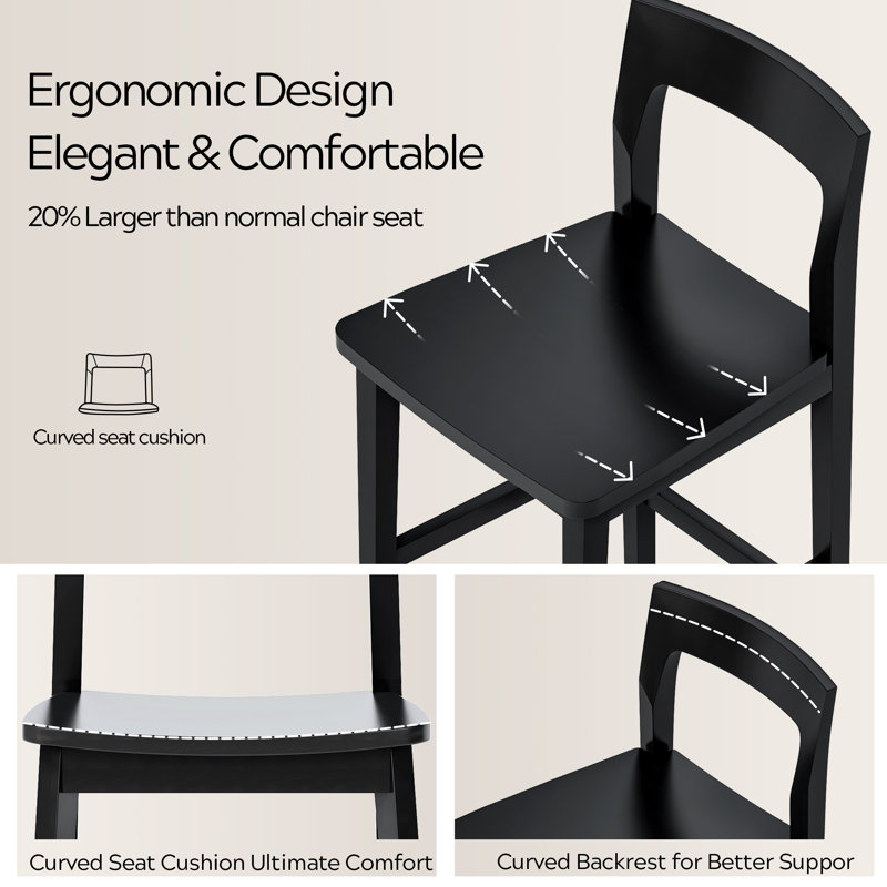 Solid Wood Counter Stool With Footrest, Black, 4