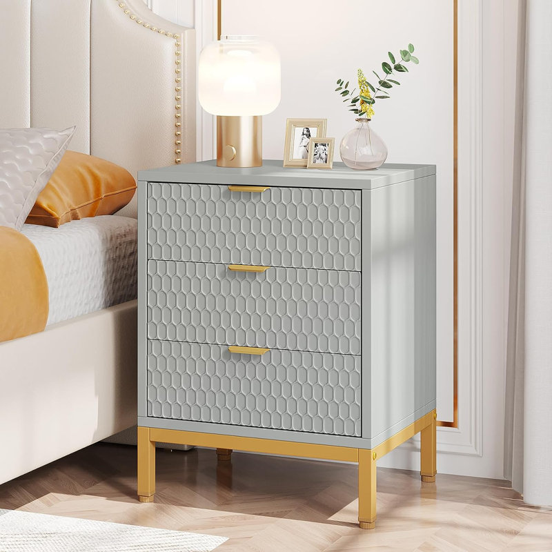Becnel 19.7'' W Nightstand, Gray/Gold