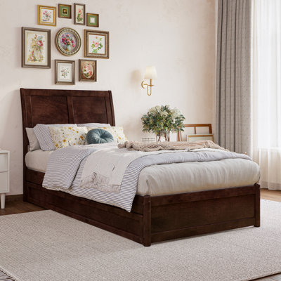 Lamayia Solid Wood Sleigh Platform Bed with Footboard & Roll Out Trundle