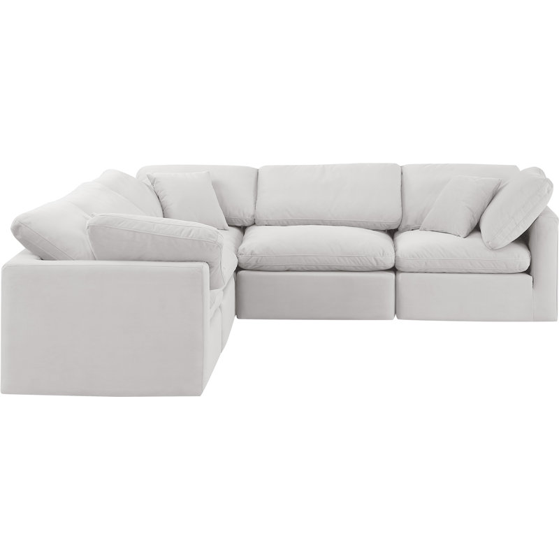 Itala Velvet L-Shaped Sectional Reversible, Cream Velvet