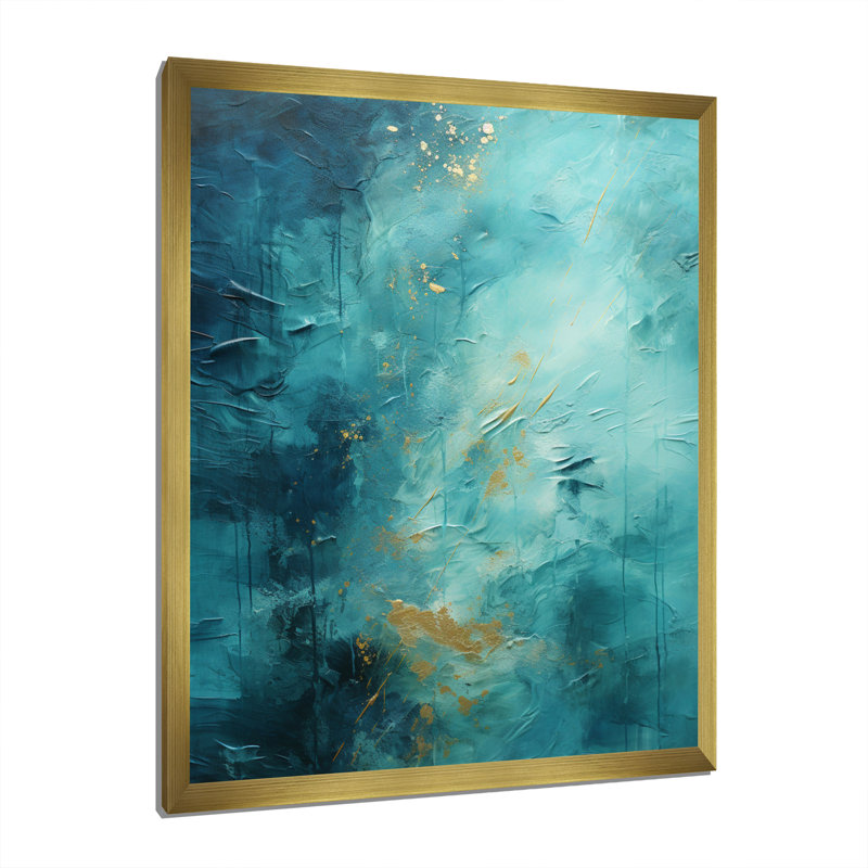 Fibbie turquoise Tranquility I - paysages abstraits, art mural, H 32 po x l 24 po x P 1 po, Encadrement doré