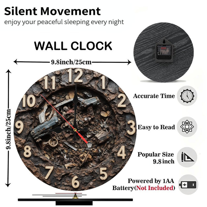 Horloge rouillée avec épave de voiture