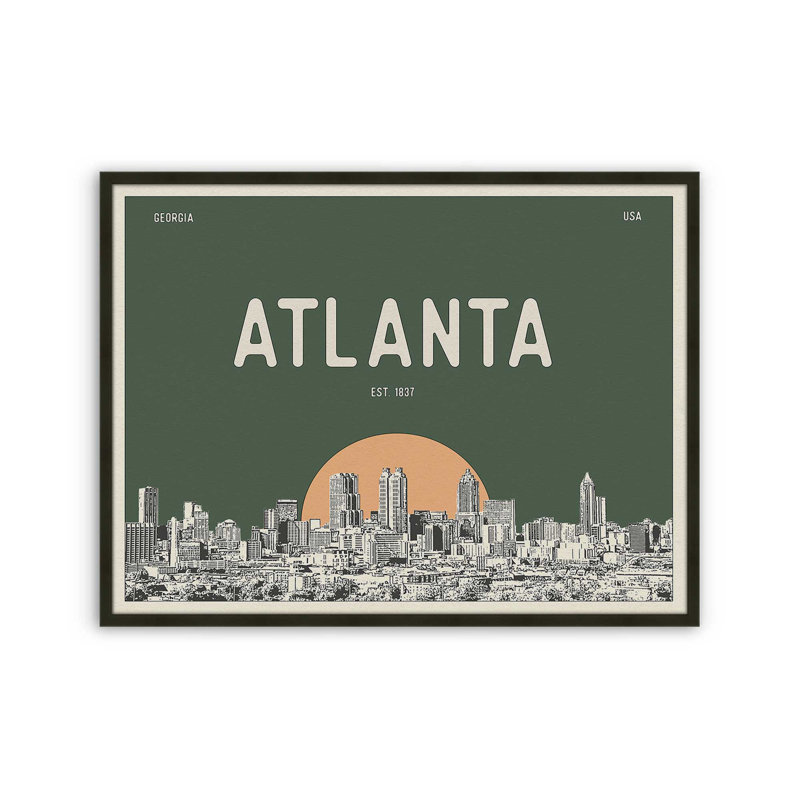 «Atlanta Skyline Peach» par Deny Designs, reproduction d'art, 18 x 24, Noir, Impression encadrée