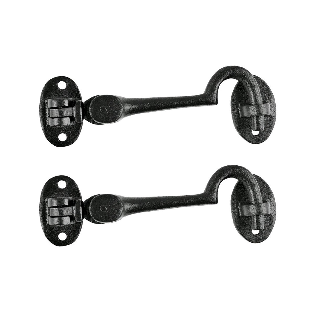 Black Wrought Iron Cabin Hook Eye Bolt Door Hooks (Set of 2) The Renovators Supply Inc.