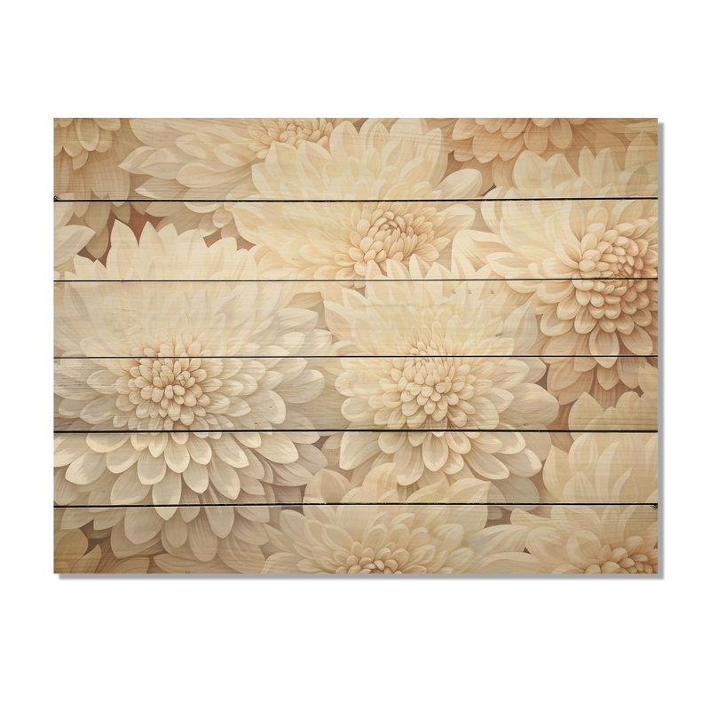 «Pure White Chrysanthemums Mosaic I», art mural sur bois de pin naturel, H 10 po x l 20 po