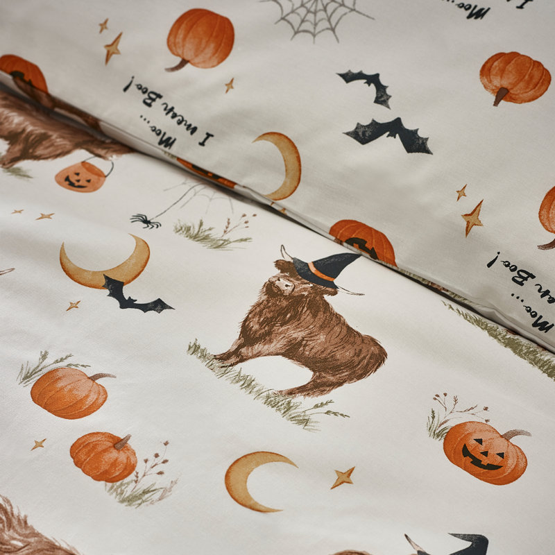 Halloween Highland Cow Reversible Duvet Cover Set, Single Duvet Cover + 1 Standard Pillowcase