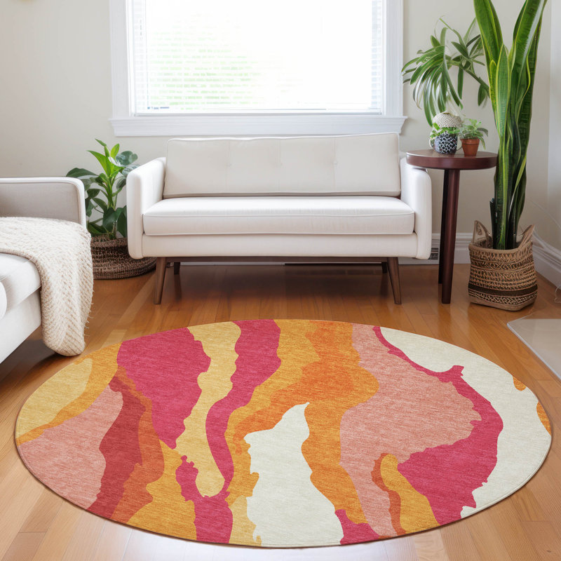 Tapis intérieur / extérieur rose Petala , 2 pi 6 po x 3 pi 10 po