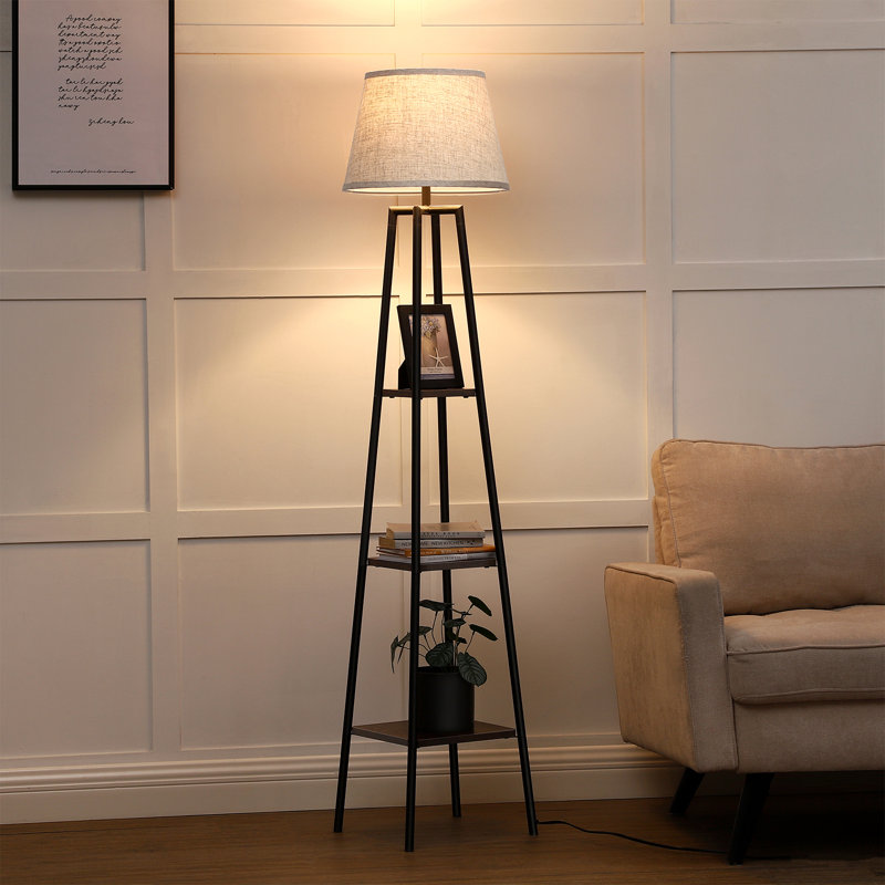 Mier 65" Tray Table Floor Lamp, Black Walnut/Black