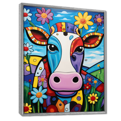 «Pink Green Abstract Cow Landscape III», reproduction d'art mural animal de vache