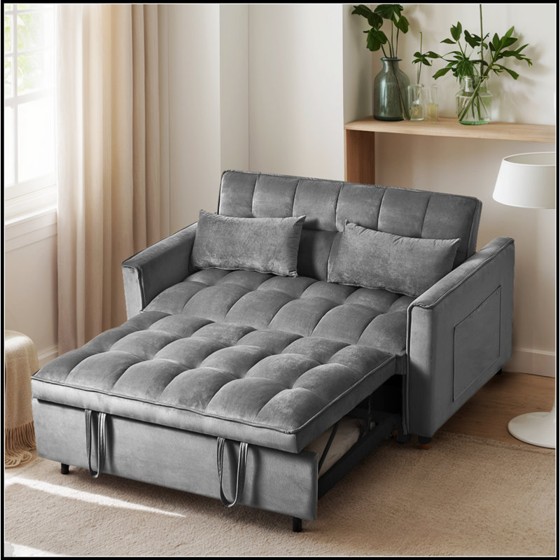 Canapé-lit convertible 3 en 1 en velours avec éponge haute densité et conception compacte pour une utilisation polyvalente