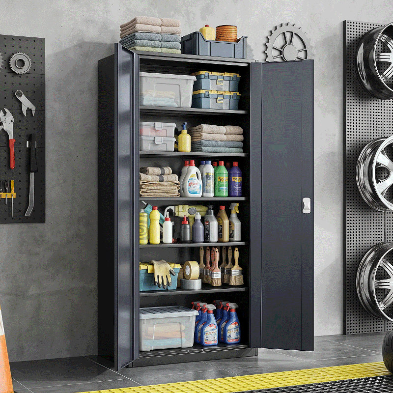 Armoires de rangement en métal avec serrure, H 71 po x l 31,5 po x P 15,75 po, Gris / noir