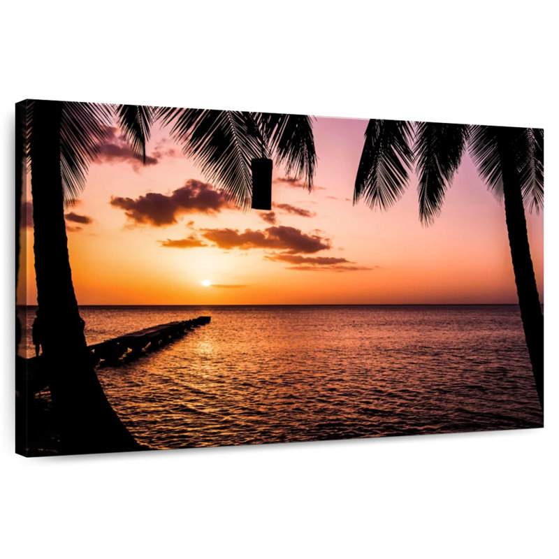 Coucher de soleil sur la jetée de Gillard Dominica Island, H 8 po x l 12 po