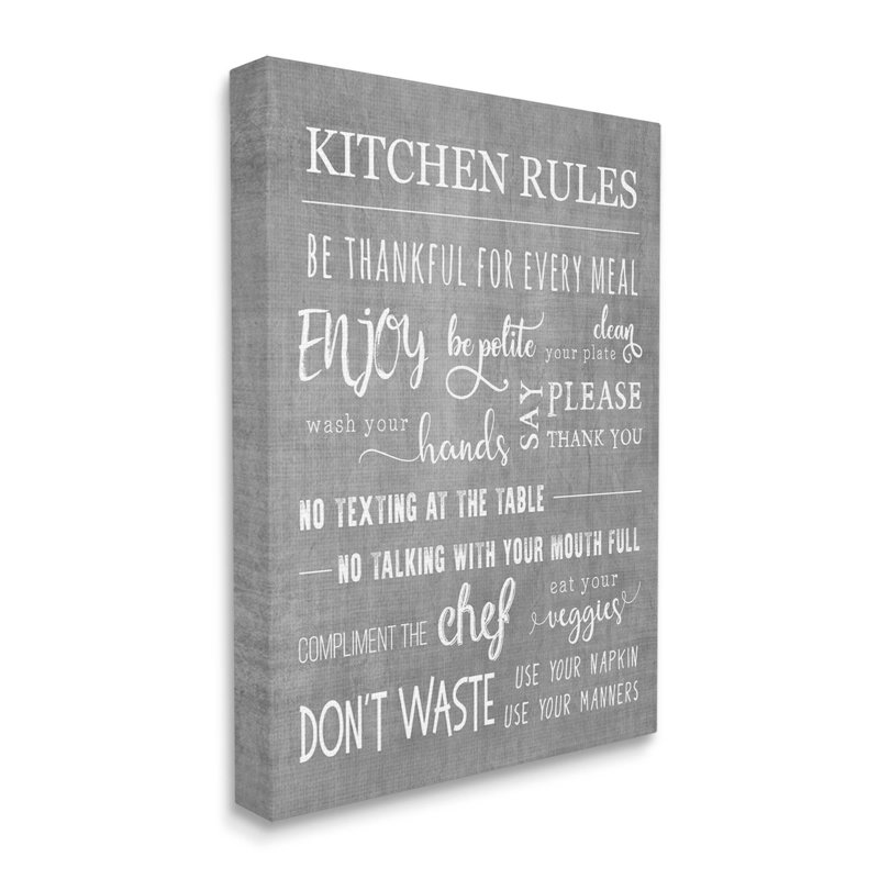 Art mural sur toile, "Kitchen Rules" par CAD, H 20 po x l 16 po x P 1,5 po, Toile tendue