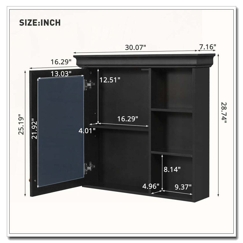 Bathroom Medicine Cabinet with Mirror, Black