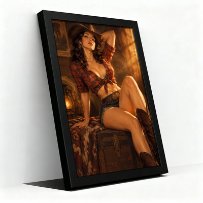 Cowgirl in Red Plaid Shirt and Cowboy Boots Canvas Wall Art