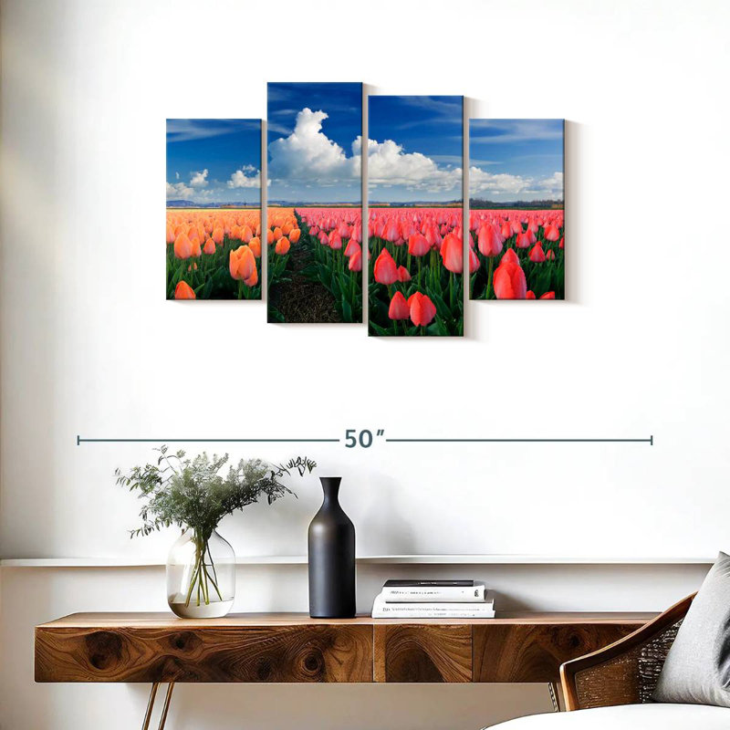 Harnek orange et tulipes roses, H 22 po x l 36 po