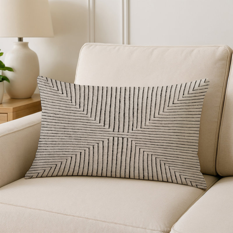 Coussin décoratif intérieur et extérieur Modern, Gris / beige / bleu sarcelle géométrique 1, Rectangle H 20 po x l 14 po