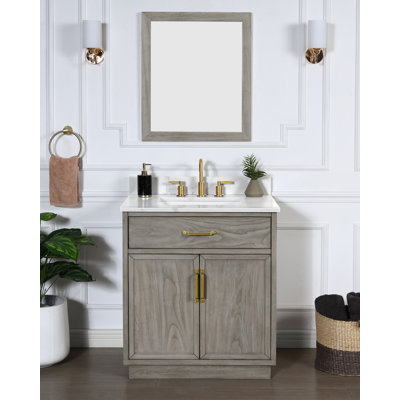 Meuble-lavabo simple 30 po avec plateau en quartz Calacatta de Denton, pré-assemblé