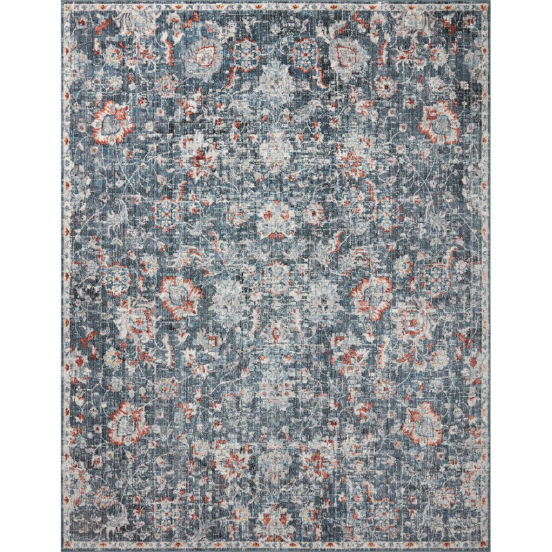 Tapis bleu / rouille Fiorillo, Rectangle 6 pi 7 po x 9 pi 3 po