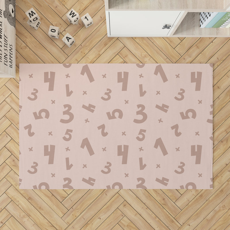 Number Match Kids Play Mat, Rectangle 4' x 6', Pink/Ivory