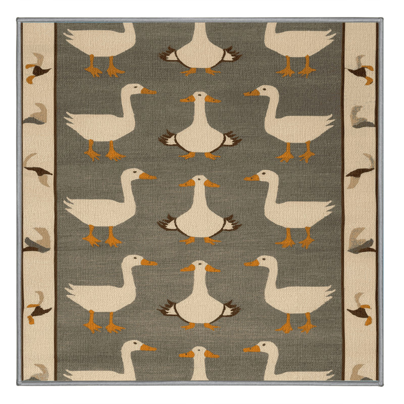 Washable Geese Farm Area Rug, Square 7'