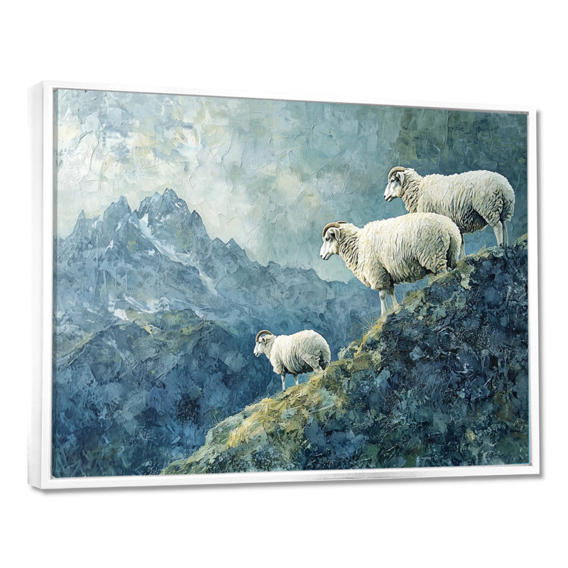 Décoration murale Gillreath Mountain Retreat Of Sheep, Impression encadrée flottante, H 16 po x l 32 po, Blanc