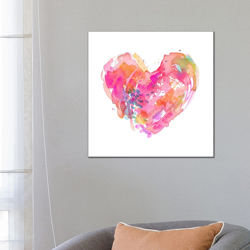 Messy Watercolor Heart, Fuchsia by Stephanie Corfee - Wrapped Canvas Painting, 66.04 cm H x 66.04 cm W x 3.175 cm D