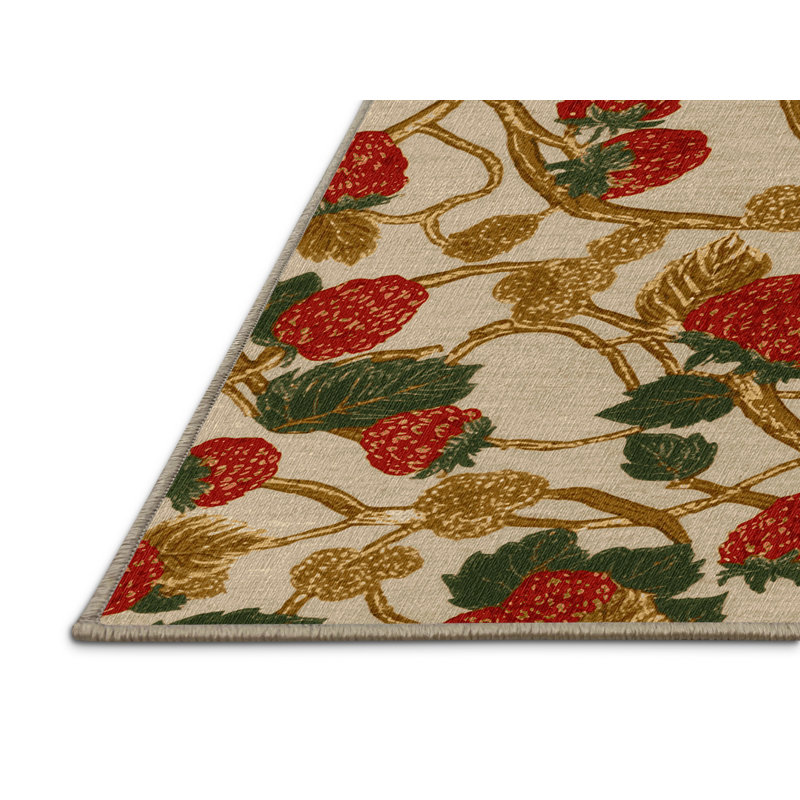Washable Raspberry Golden Fruits Area Rug, Round 4'