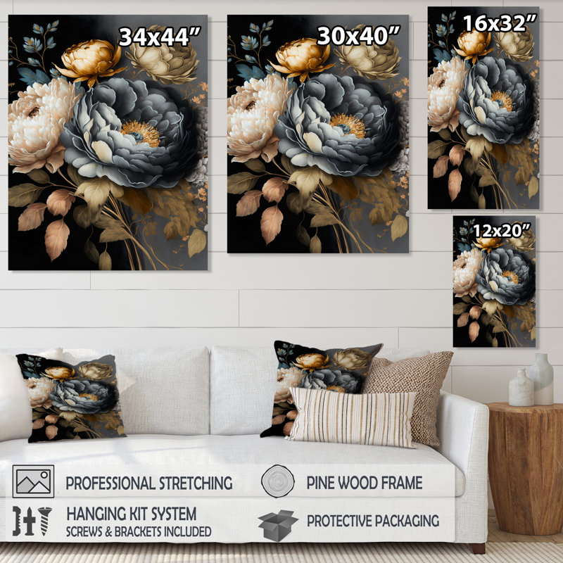 Bouquet de fleurs bleues III - Bouquet d'art mural pour le salon, L 30 po x H 40 po, Toile tendue