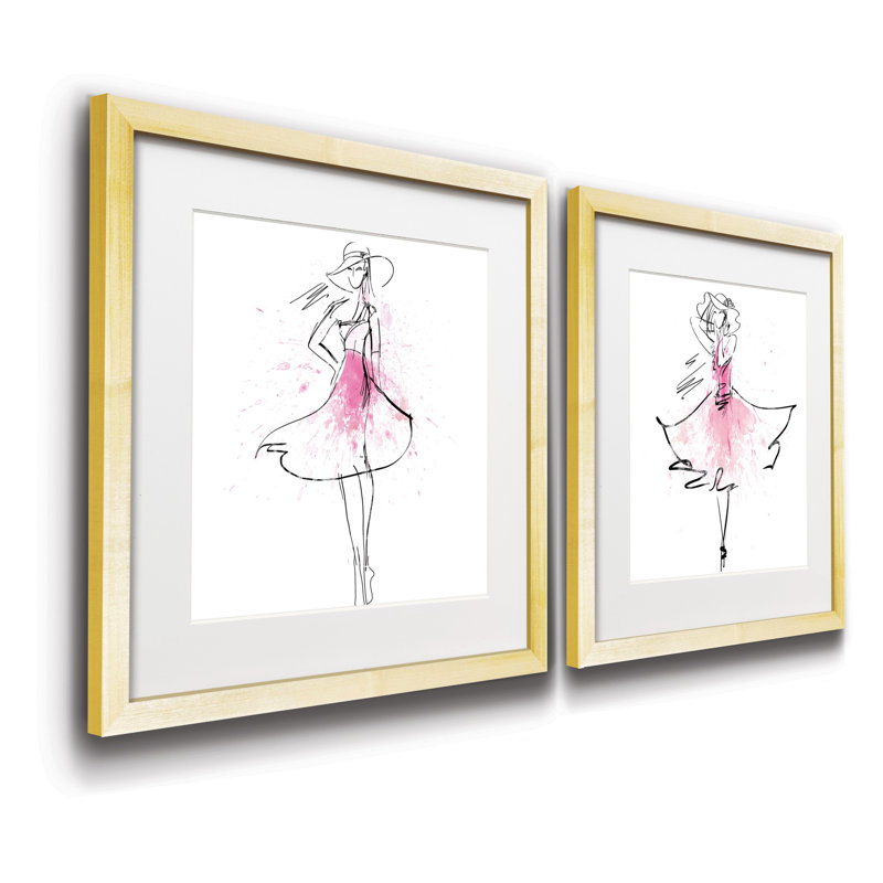« Whimsy girl I », ensemble de 2 reproductions d’art encadrées sur papier