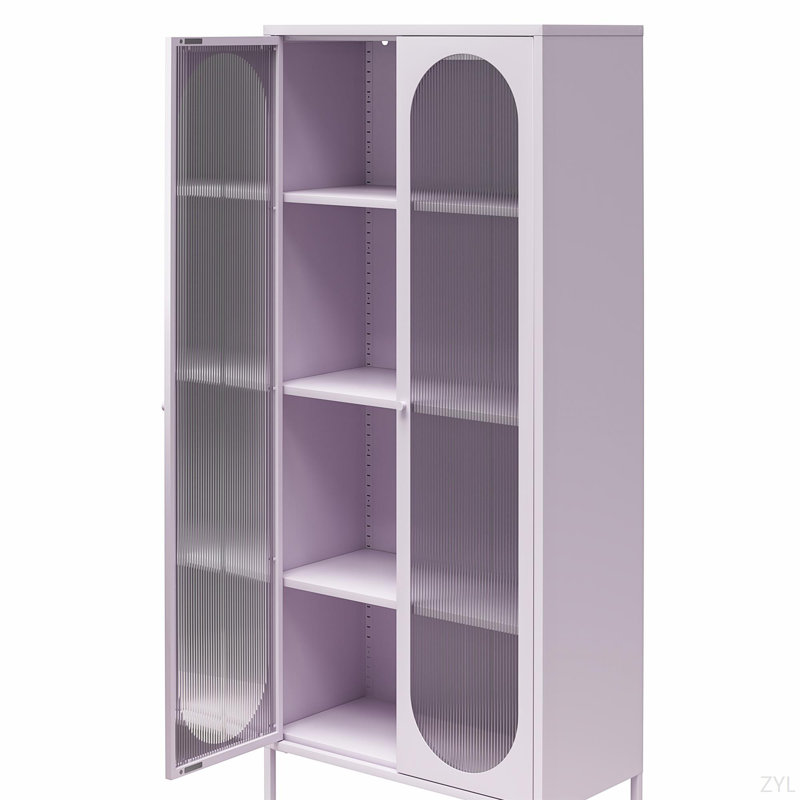Grande armoire d'appoint à 2 portes avec verre cannelé Luna