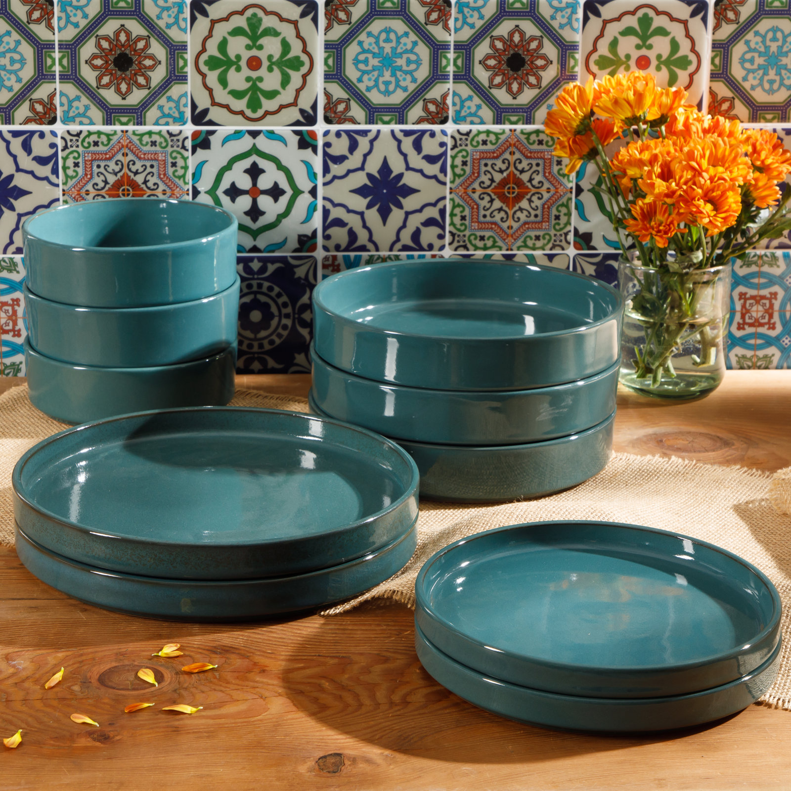 Santorini Terracotta Dinnerware Set - Service for 4, Jade