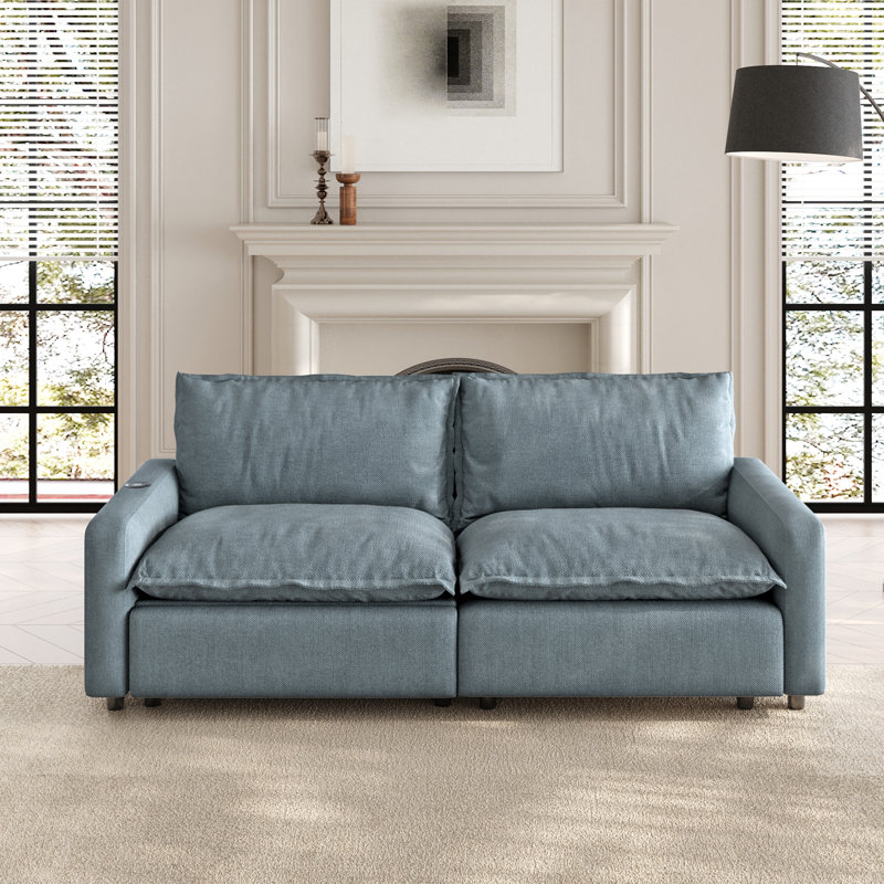 Canapé modulaire inclinable électrique 2 pièces en lin avec gravité zéro, Bleu