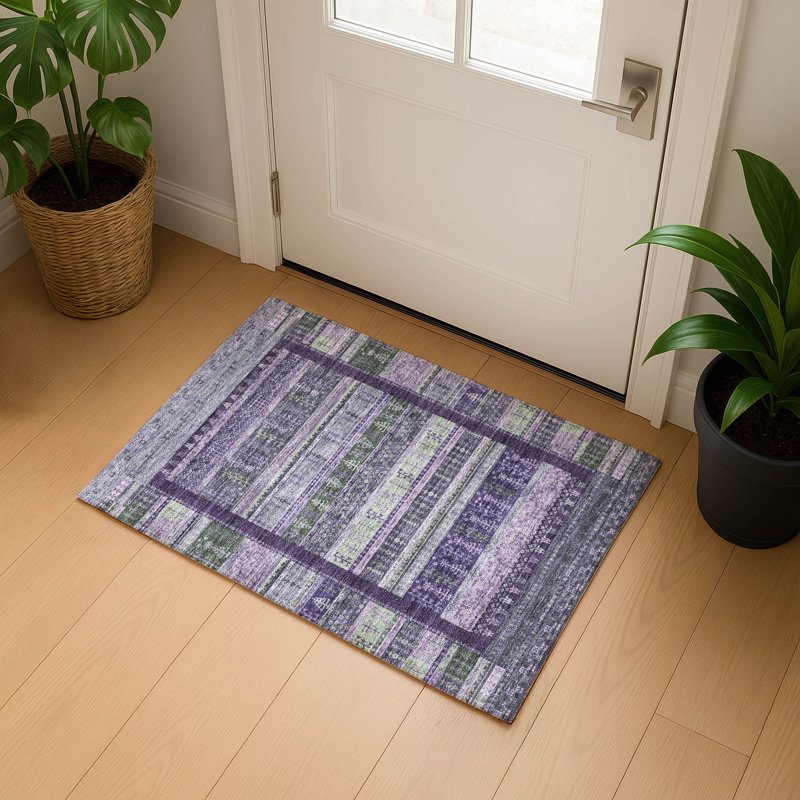 Premium Machine Washable Mayfield AMF2160 Striped Rug, Rectangle 1'8" x 2'6", Purple