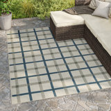 Hirsh Geometric Plaid Beige/Blue Indoor/Outdoor Area Rug
