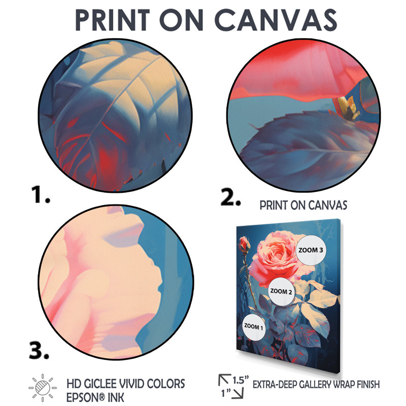 Rose rose au clair de lune rétro - art mural salon rose, Toile avec cadre flottant brun, H 32 po x l 24 po x P 1 po