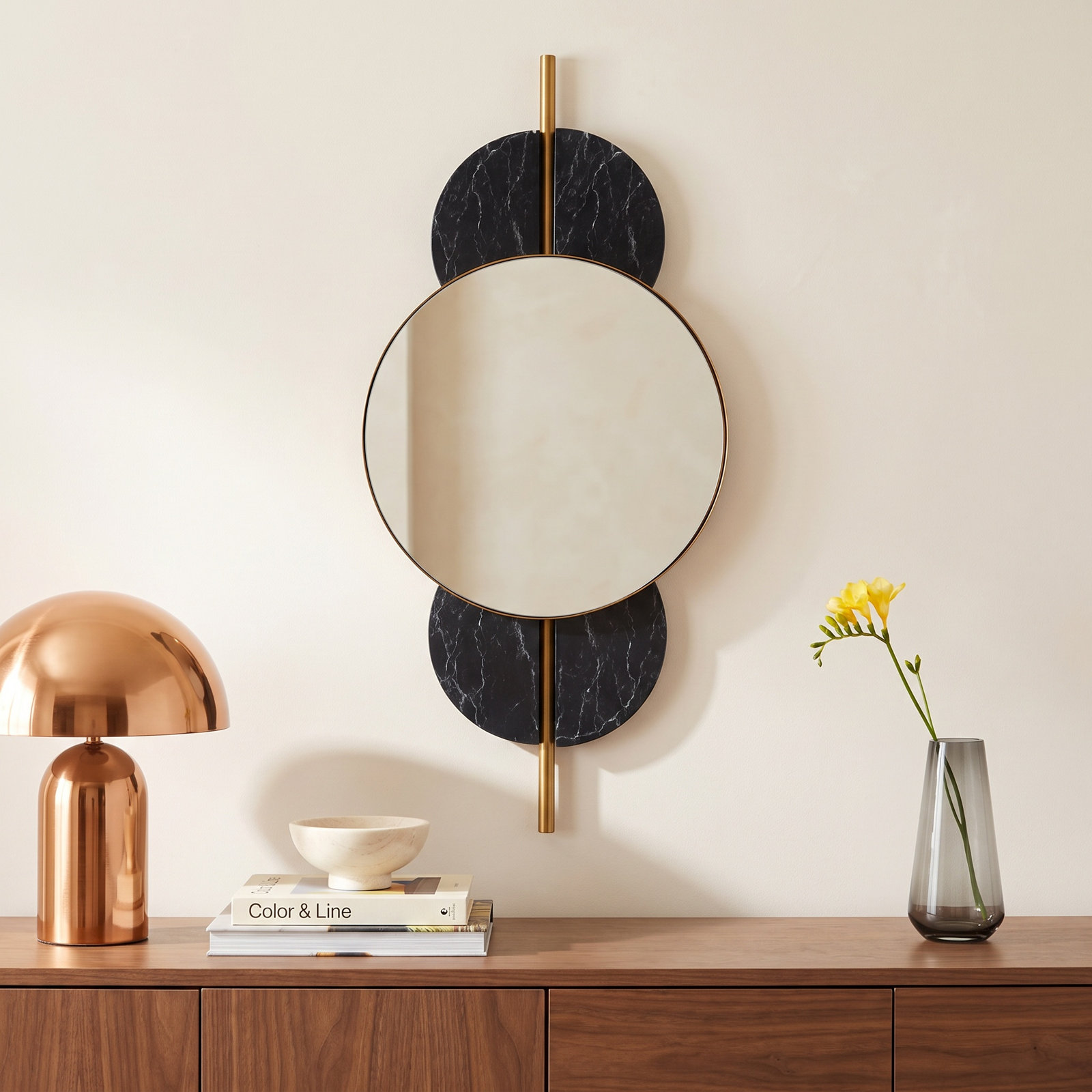 Lori Metal Elongated Wall Mirror, Black