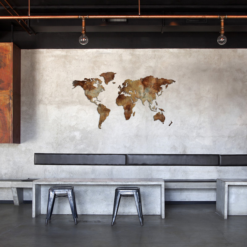 Mappa Del Mondo - STILE INDUSTRIALE RUGGINE Mappa Del Mondo - No Frame Print on MDF, 72cm H x 130cm W