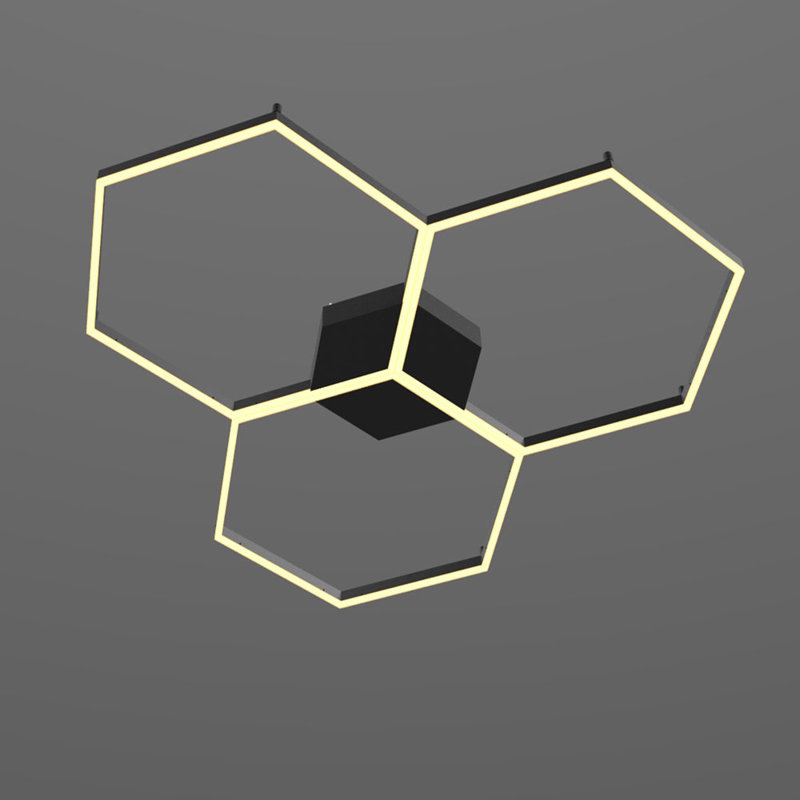 LED ceiling lamp Hexa flat modern angular, Gold, 10cm H x 60cm W x 40cm D
