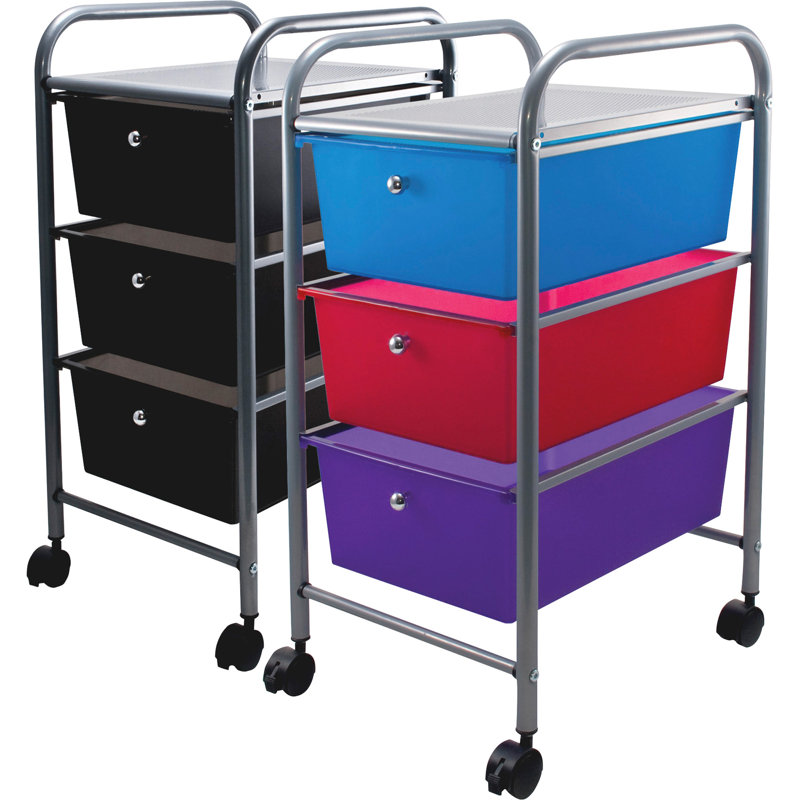 Advantus Black Metal 3-Drawer Rolling Organizer Cart